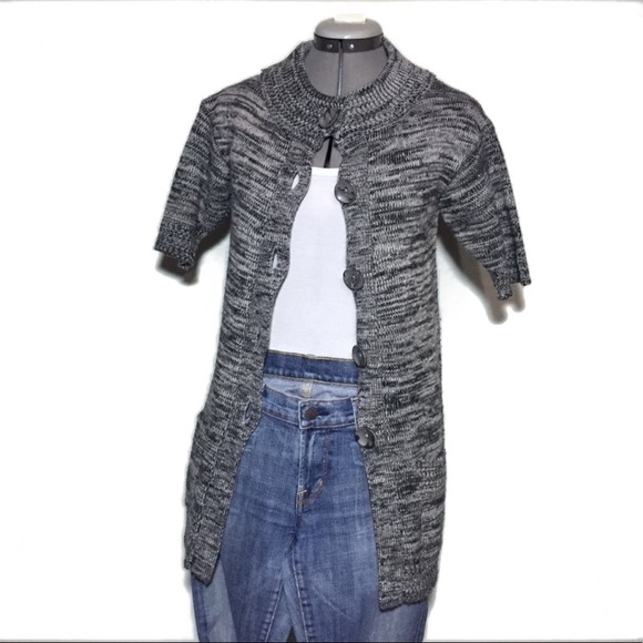 The Limited Sweaters - Limited Variegated Gray Short Sleeve Long Cardigan
